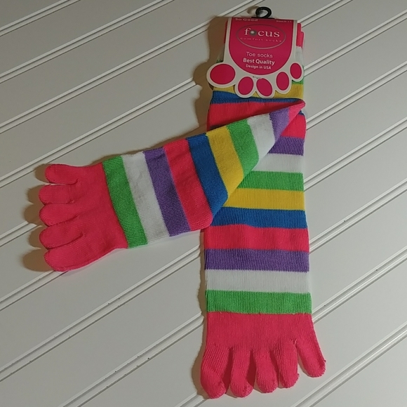 Focus Pink Rainbow Striped Toe Socks-3/$25.00 - Picture 5 of 6